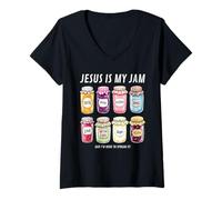 Womens Jesus is My Jam and I'm Here to Spread It Christian V-Neck T-Shirt