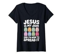 Womens Jesus is My Jam Cute Kawaii Christian V-Neck T-Shirt