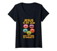 Womens Jesus is My Jam Donut Faith Pray Love Hope Shirt V-Neck T-Shirt