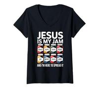 Womens Jesus is My Jam Grace Hope Faith Peace Joy V-Neck T-Shirt
