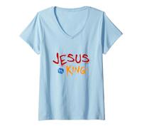 Womens Jesus is My King - Bible True Story of Christ God V-Neck T-Shirt