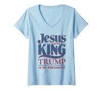 Womens Jesus Is My King Trump Is My President V-Neck T-Shirt