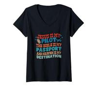 Womens Jesus is My Pilot The Bible is My Passport and Heaven V-Neck T-Shirt