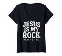 Womens Jesus Is My Rock Psalms 18:2 Bible Verse Christian V-Neck T-Shirt