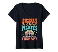 Women's Jesus is My Savior Pilates is My Therapy V-Neck T-Shirt