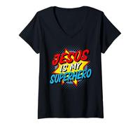 Womens Jesus is My Superhero V-Neck T-Shirt
