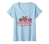 Women's Jesus is My Valentine Christian Faith Inspired Believers V-Neck T-Shirt