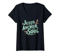 Womens Jesus is The Anchor of My Soul Hebrews 6:19 Bible Verse Gift V-Neck T-Shirt