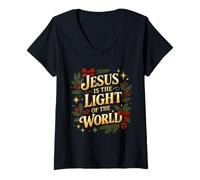 Womens Jesus is The Light of The World Christian Christmas V-Neck T-Shirt
