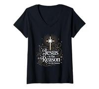 Womens Jesus is The Reason for The Season Christian Christmas V-Neck T-Shirt