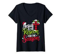 Womens Jesus is The Reason for The Season Christian Holiday Spirit V-Neck T-Shirt