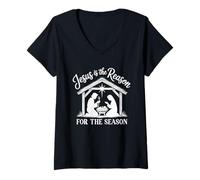 Womens Jesus is The Reason Nativity Christmas Design V-Neck T-Shirt