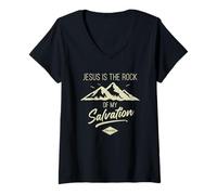 Womens Jesus is The Rock of My Salvation - Psalm 62:6 Faith Verse V-Neck T-Shirt