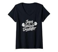Women's Jesus is The Ultimate Deadlifter V-Neck T-Shirt