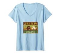 Womens Jesus is The Way Rustic Country Style John 14:6 V-Neck T-Shirt