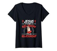 Women's Jesus It's Not A Religion It's A Relationship Christianity V-Neck T-Shirt