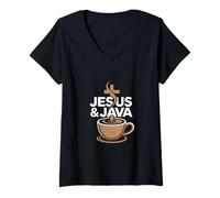Womens Jesus & Java Christian Coffee Theme V-Neck T-Shirt
