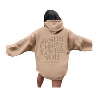 Women's Jesus Jesus Christ Loves You Cute Hoodies Comfort Casual Christian Graphic with Hood Sweatshirts Religious Goth Loose Fit Hooded Letter Pullover Hoodies Pray The Lord Khaki