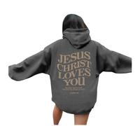 Women's Jesus Jesus Christ Loves You Oversized Hoodies Loose Fit Casual Christian Letter Pullover Tops I Love Jesus Y2K Graphic Hooded Sweaters Country Pray The Lord Religious Dark Gray