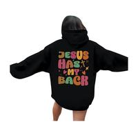 Women's Jesus Jesus Has My Back Hoodies Graphic Comfort Christian Hooded Pullover Sweaters Religious Ladies Fall Outfits Country Faith God with Hood Y2K Preppy Loose Fit Anime Workou Black