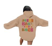 Womens Jesus Jesus Has My Back Sweatshirts and Hoodies Trendy Hooded Christian Graphic Pullover Tops God Preppy 2025 Clothes Funny Faith Religious with Hood Cute Vintage Y2K Fall Beige