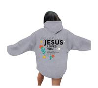 Womens Jesus Jesus Loves You Goth Hoodies Y2K Graphic Christian with Hood Pullover Outfits God Aesthetic Fashion Pullover Hoodies Essential Religious Faith Hooded Trendy Western Fall Grey