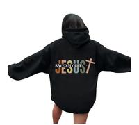 Womens Jesus Jesus Saved My Life Hoodies Aesthetic with Hood Casual Christian 2025 Trendy Hooded Faith Outfits for Teens Graphic Loose Fit Ladies Tops Trust In The Lord Religious Y2K Black