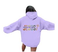 Women's Jesus Jesus Saved My Life Hoodies Graphic with Hood Christian Loose Fit Lightweight Pullover Religious Sweatshirts for Teens Trendy Casual College Sweaters Pray The Lord God Purple