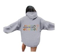Women's Jesus Jesus Saved My Life Hoodies Graphic with Hood Christian Loose Fit Lightweight Pullover Religious Sweatshirts for Teens Trendy Casual College Sweaters Pray The Lord God Grey