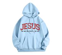 Women's Jesus Jesus The Way The Truth and The Life Hoodies Comfort Beach Christian Western Hooded Tops Religious Cute with Hood Casual Summer Graphic Clothes Fall Aesthetic God Faith Light Blue