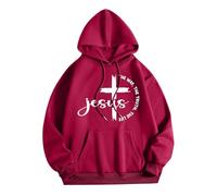 Womens Jesus Jesus The Way The Truth and The Life Hoodies Trendy Christian Western with Hood Clothes God Fall Casual Graphic Letter Outfits Workou Anime Religious Faith Cartoon Y2K Red