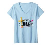 Womens Jesus Junkie - Faith and Love V-Neck T-Shirt