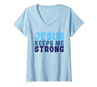 Women's Jesus Keeps Me Strong Christian Kid Faith God Christianity V-Neck T-Shirt
