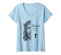 Womens Jesus Knows Best Trust God Christian Faith Savior V-Neck T-Shirt