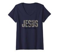 Women's Jesus Let That Sink in Religious Message V-Neck T-Shirt
