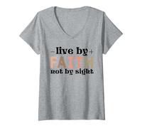 Womens Jesus Live by Faith Not by Sight Scripture V-Neck T-Shirt