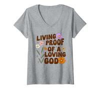 Womens Jesus Living Proof of A Loving God Christian Faith V-Neck T-Shirt