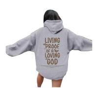 Womens Jesus Living Proof of A Loving God Hoodies Casual Christian Loose Fit Country Hooded Faith Outfits for Teens with Hood Beach Summer Graphic Goth Clothes Trust In The Lord Tops Light Gray