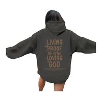 Women's Jesus Living Proof of A Loving God Hoodies Loose Fit with Hood Christian Backwoods Pullover Clothes I Love Jesus Workou Beach Summer Graphic Casual Sweatshirts Comfort Goth Grey