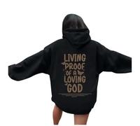 Womens Jesus Living Proof of A Loving God Workout Hoodies Cute with Hood Christian Graphic Pullover Outfits Faith Goth Comfort Summer Beach Casual Sweatshirts Essential Religious Y2K Black