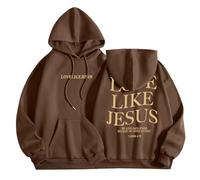 Women's Jesus Love Like Jesus Hoodies Cute with Hood Christian Lightweight Hooded Outfits Pray The Lord Workou Graphic Letter Tops Fashion with Designs God Jesus Saves Anime Comfort Brown