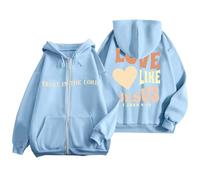 Women's Jesus Love Like Jesus Hoodies with Designs Fall Christian Drawstring Hooded Tops Faith Personalized 2025 Zip Up Graphic Fleece Lined Zipper Sweaters Country Religious God Y2K Sky Blue