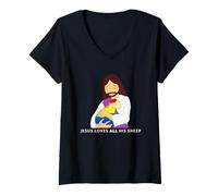 Womens Jesus Loves All His Sheep Gay Pride Queer Christian LGBTQ V-Neck T-Shirt