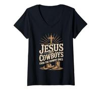 Womens Jesus Loves Cowboys Even The Rowdy Ones Christian Western V-Neck T-Shirt