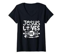 Women's Jesus Loves Me Christian Hand Lettered Faith V-Neck T-Shirt