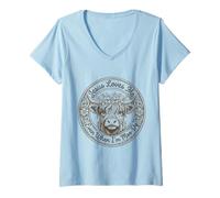 Women's Jesus Loves Me Even When I'm Moo Dy Western Highland Cow V-Neck T-Shirt