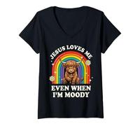 Women's Jesus Loves Me Even When I'm Moody V-Neck T-Shirt