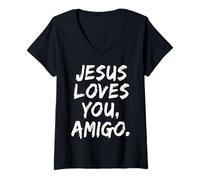 Womens Jesus Loves You Amigo Christian Believer Faith God Religious V-Neck T-Shirt