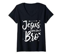 Womens Jesus Loves You Bro Cute Christian Faith Bible Quote Women V-Neck T-Shirt