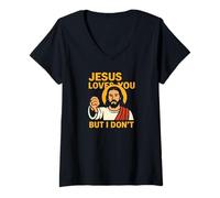 Womens Jesus Loves You But I Don’t Funny Sarcastic Christian Humor V-Neck T-Shirt